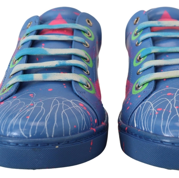 DOLCE & GABBANABlue Leather Sneakers Casual Handpainted Shoes - Picture 2 of 6